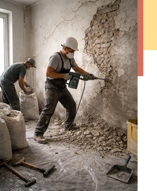 Демонтаж штукатурки со стен в Михайловке от 7320 руб/м² — быстро и недорого | ОТДЕЛОЧНИК-Мхл