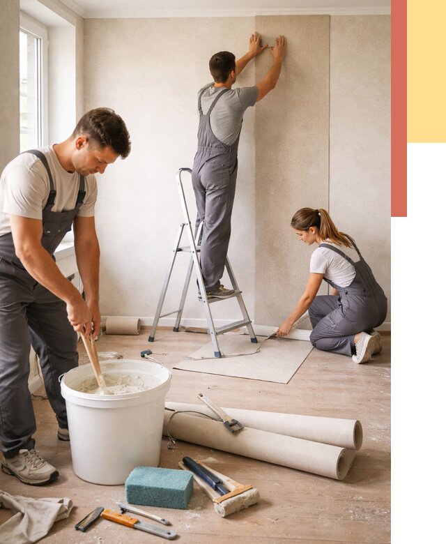 Оклейка стен обоями в Михайловке от 3558 руб/м2 — быстро и недорого | ОТДЕЛОЧНИК-Мхл