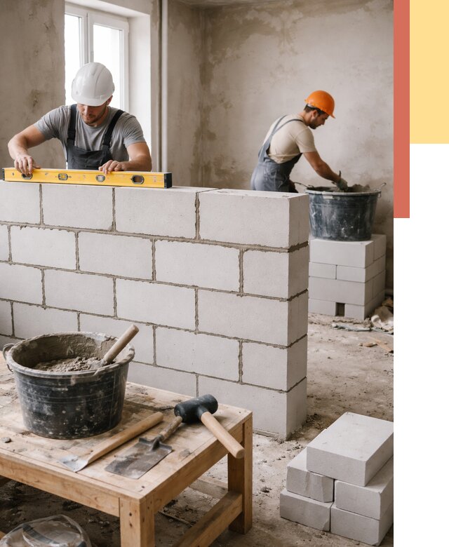 Кладка перегородок из газобетона в Михайловке от 3253 руб. под ключ | ОТДЕЛОЧНИК-Мхл