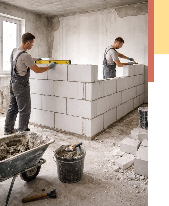 Кладка перегородок из ПГП в Михайловке от 2542 руб./м2 — монтаж и возведение под ключ | ОТДЕЛОЧНИК-Мхл