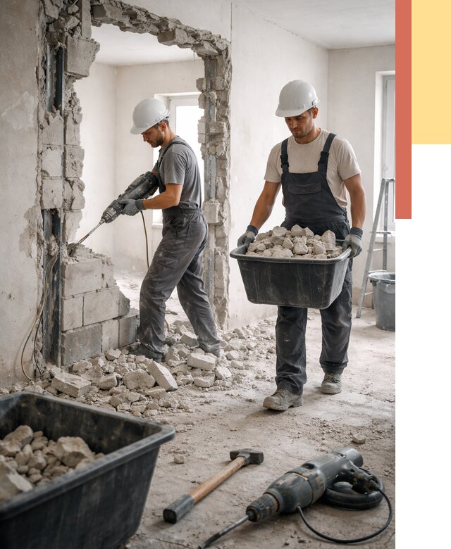 Демонтаж блоковых перегородок в Михайловке от 3813 руб. — быстро и недорого | ОТДЕЛОЧНИК-Мхл