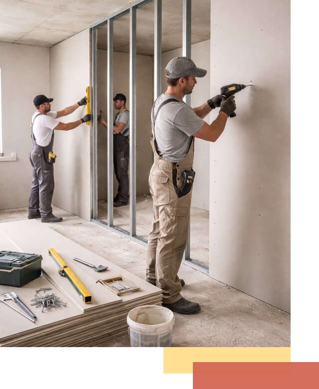 Однослойная перегородка из гипсокартона в Михайловке под ключ, монтаж и отделка