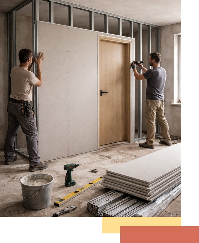 Перегородка из гипсокартона с дверью под ключ в Михайловке