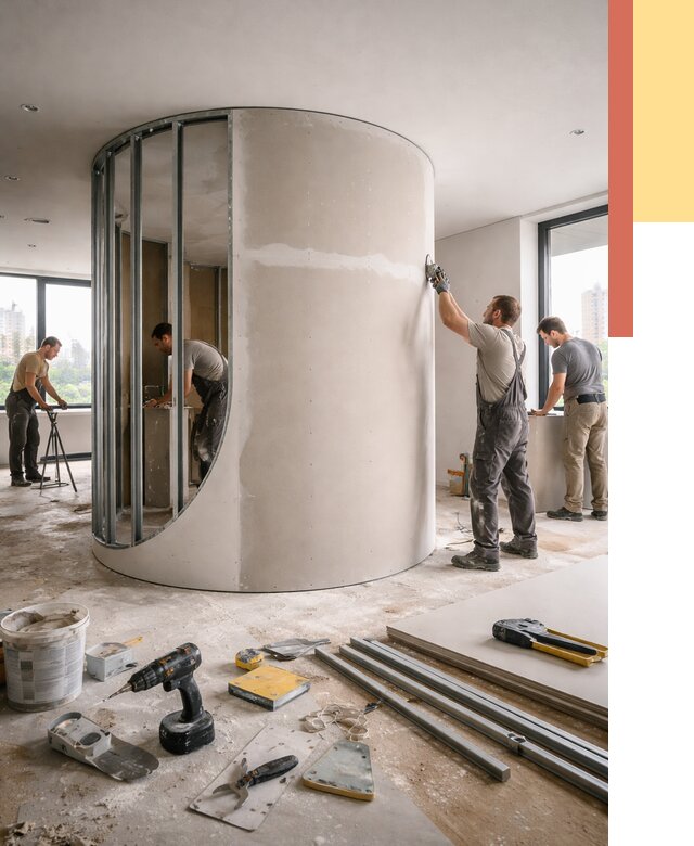 Радиусная перегородка из гипсокартона в Михайловке от 2948 руб. под ключ | ОТДЕЛОЧНИК-Мхл