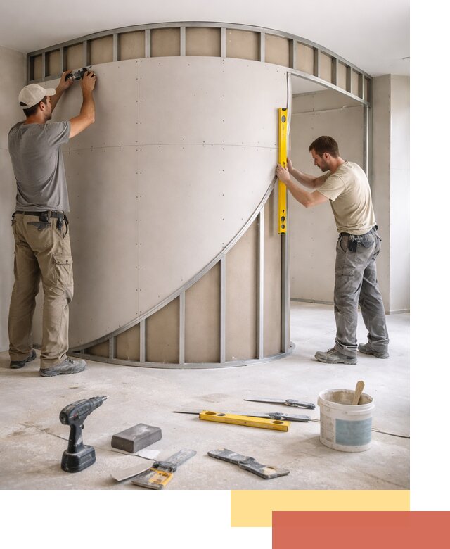 Радиусная перегородка из гипсокартона в Михайловке под ключ