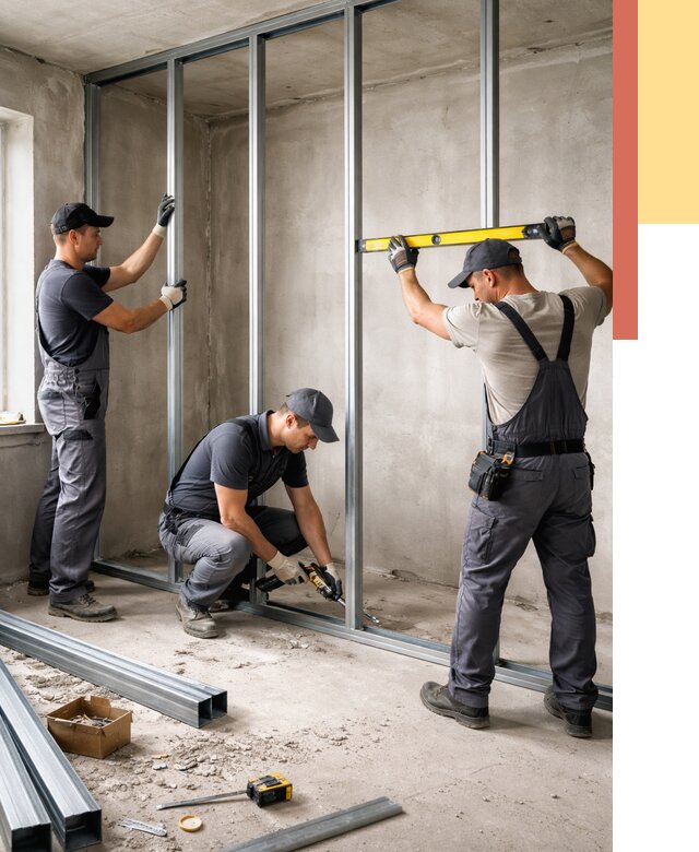 Монтаж каркаса перегородки из профиля в Михайловке от 763 руб. | ОТДЕЛОЧНИК-Мхл