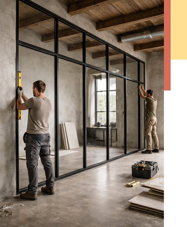 Стеклянные перегородки лофт в Михайловке от 10675 руб. под ключ | ОТДЕЛОЧНИК-Мхл