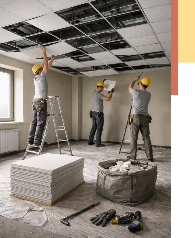 Демонтаж потолка Армстронг в Михайловке от 4575 руб. быстро и недорого | ОТДЕЛОЧНИК-Мхл