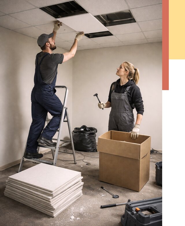 Демонтаж потолочной плитки в Михайловке от 4575 руб. быстро и недорого | ОТДЕЛОЧНИК-Мхл