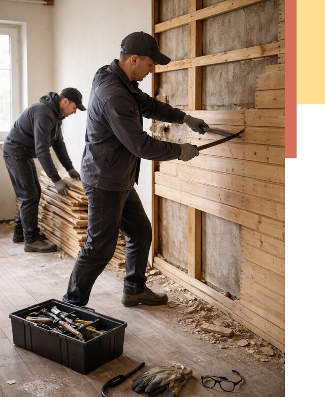 Демонтаж вагонки в Михайловке от 3863 руб/м2 — быстро и недорого | ОТДЕЛОЧНИК-Мхл