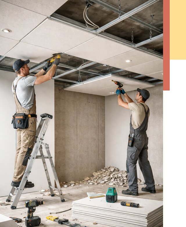 Монтаж акустического потолка в Михайловке от 6609 руб/м2 — быстро и недорого | ОТДЕЛОЧНИК-Мхл