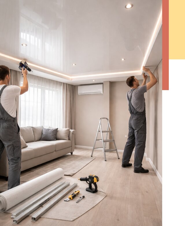 Монтаж глянцевого натяжного потолка в Михайловке от 763 руб. под ключ | ОТДЕЛОЧНИК-Мхл