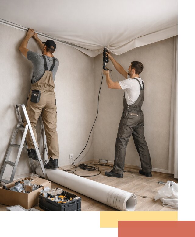 Монтаж цветного натяжного потолка в Михайловке за один день