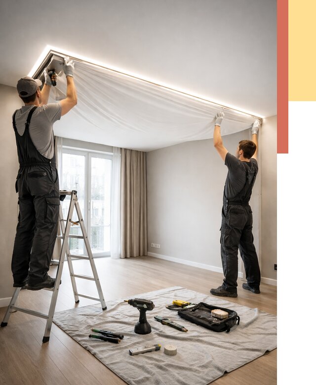 Монтаж парящего натяжного потолка в Михайловке от 4575 руб. быстро и недорого | ОТДЕЛОЧНИК-Мхл