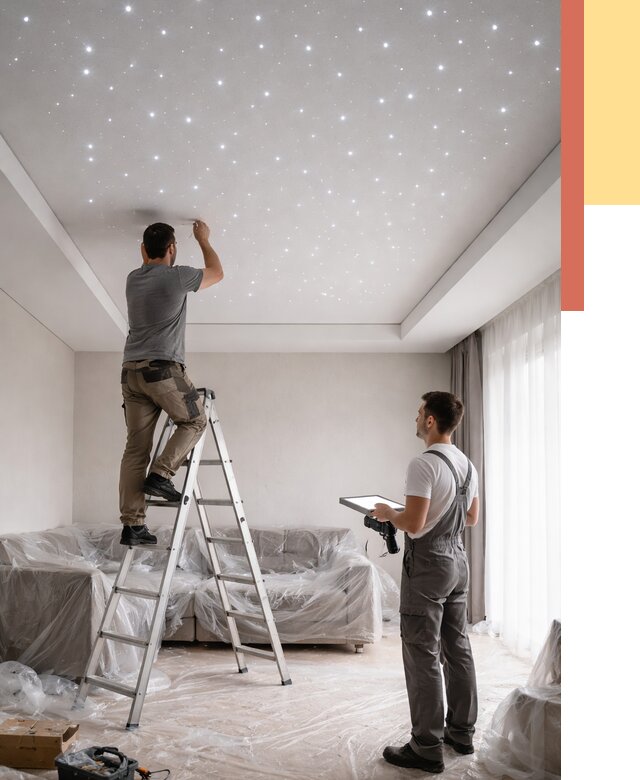 Монтаж натяжного потолка «звездное небо» в Михайловке от 6609 руб. | ОТДЕЛОЧНИК-Мхл