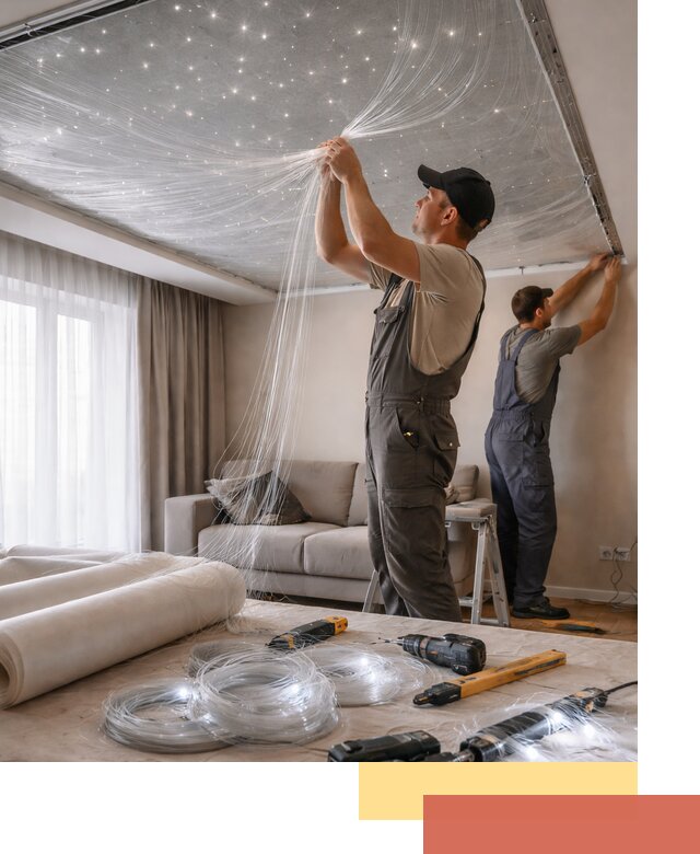 Монтаж натяжного потолка «Звездное небо» в Михайловке