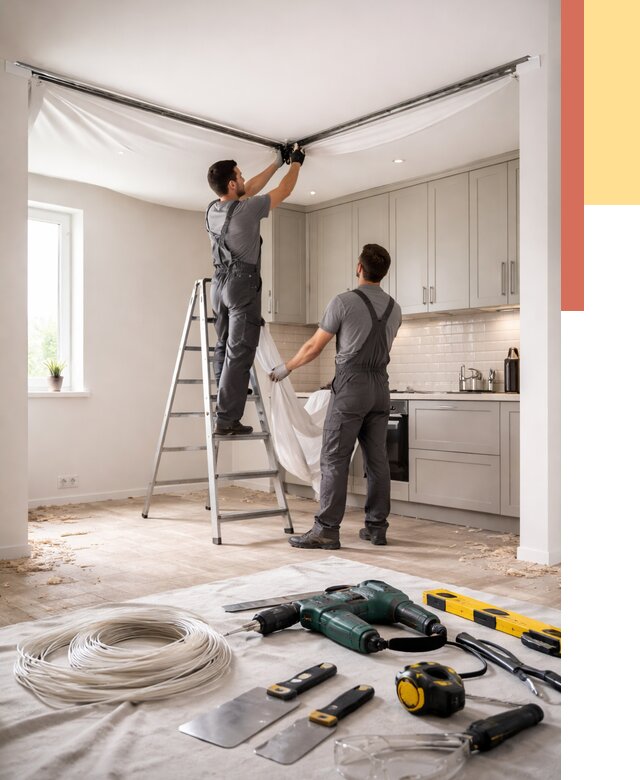 Установка натяжного потолка на кухне в Михайловке от 2440 руб. | ОТДЕЛОЧНИК-Мхл