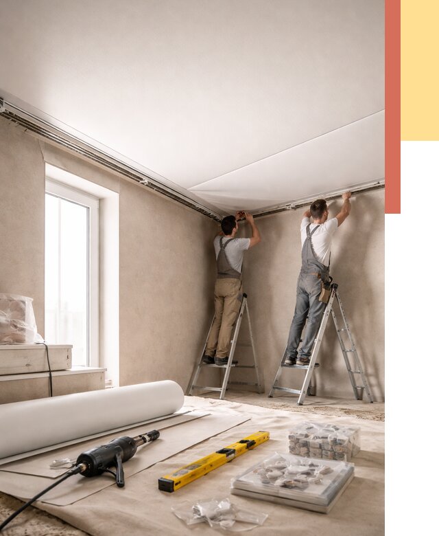 Монтаж натяжного потолка в спальне в Михайловке от 3863 руб. под ключ | ОТДЕЛОЧНИК-Мхл