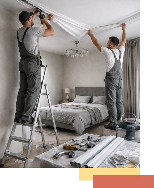 Монтаж натяжного потолка в спальне в Михайловке