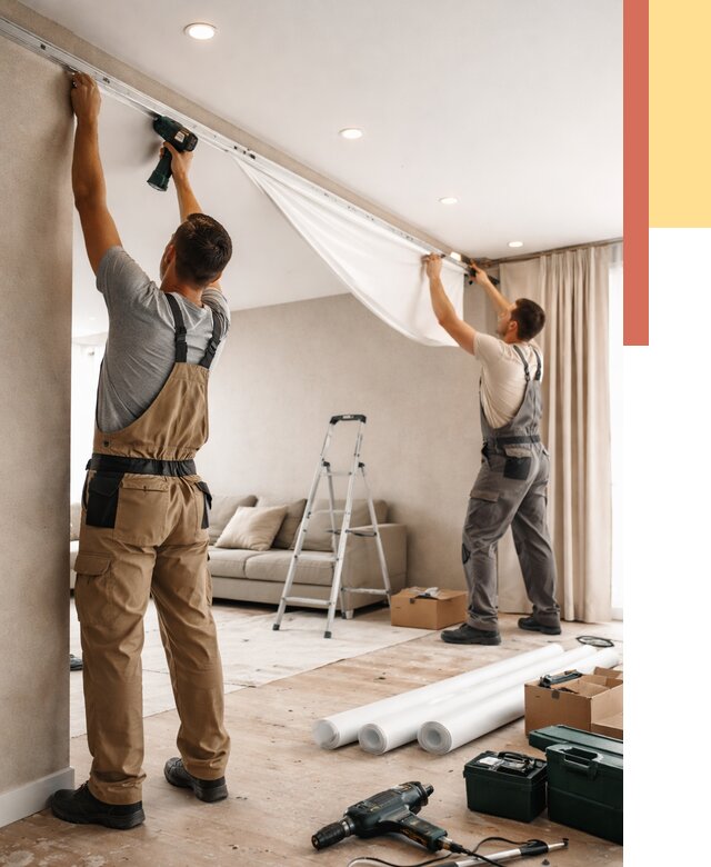 Монтаж натяжного потолка в гостиной в Михайловке от 559 руб. | ОТДЕЛОЧНИК-Мхл