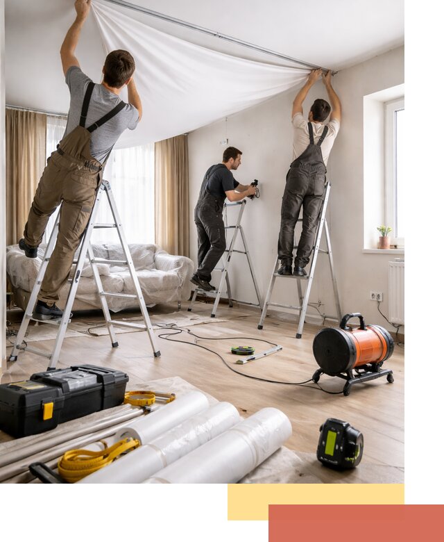 Монтаж натяжного потолка в гостиной в Михайловке