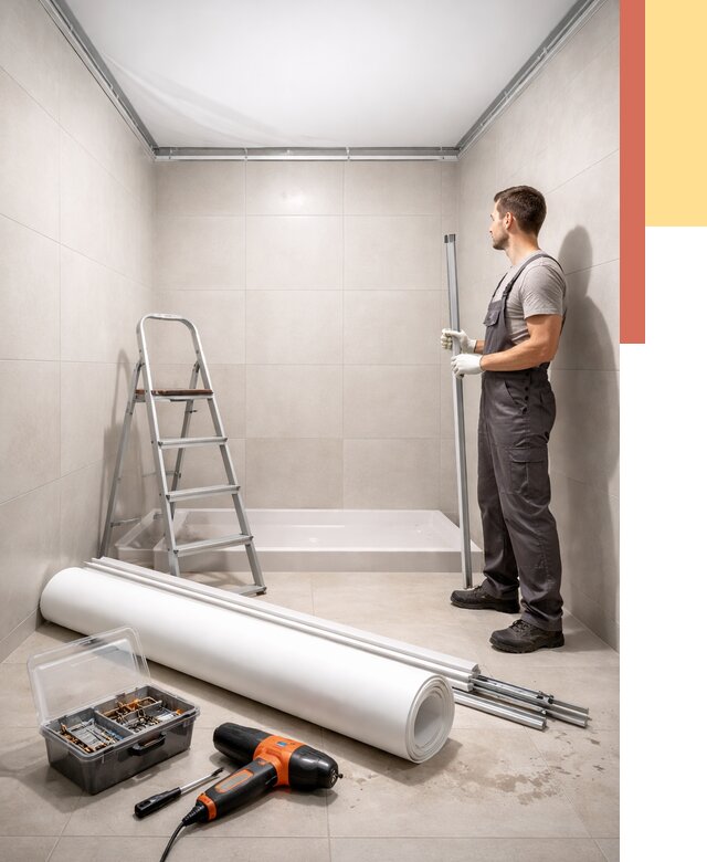 Монтаж натяжного потолка в санузле в Михайловке от 1881 руб. — ОТДЕЛОЧНИК-Мхл