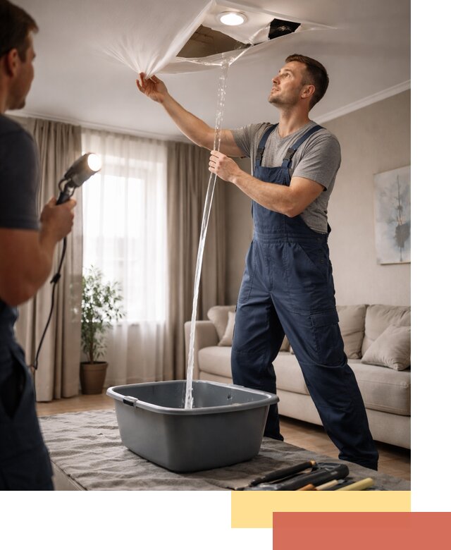 Слив воды с натяжного потолка в Михайловке быстро и аккуратно