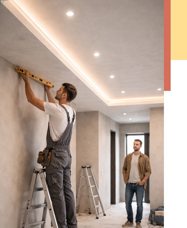 Потолок из гипсокартона с подсветкой в Михайловке от 763 руб./м2 под ключ | ОТДЕЛОЧНИК-Мхл